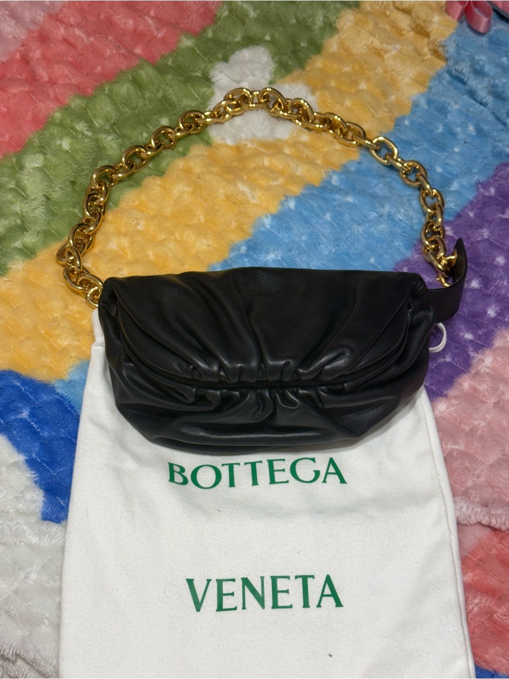 Bottega Veneta Black Leather Mini Bag with Gold Chain